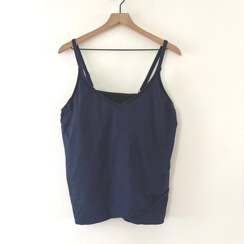 Lands' End Womens Navy Blue V-Neck Tankini Top Wrap Hem Size L 14-16